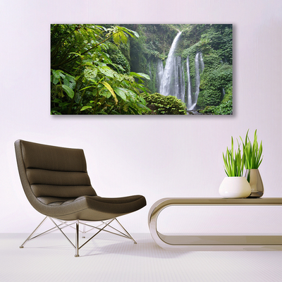 Glass Print Waterfall nature green white grey