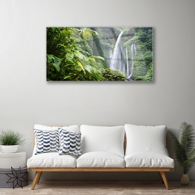 Glass Print Waterfall nature green white grey