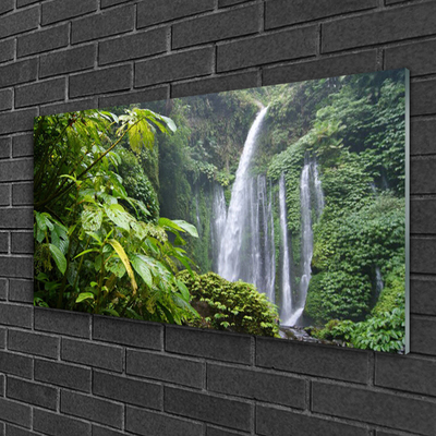 Glass Print Waterfall nature green white grey