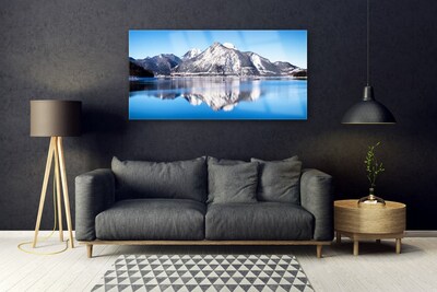 Glass Print Lake mountains landscape blue grey white