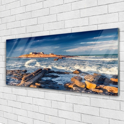 Glass Print Sea stones landscape blue yellow grey