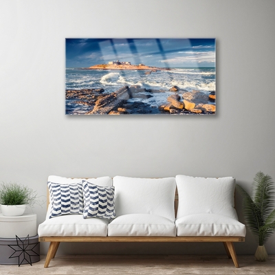 Glass Print Sea stones landscape blue yellow grey