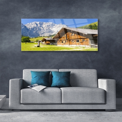 Glass Print House mountain landscape brown white grey green