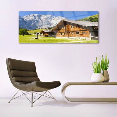 Glass Print House mountain landscape brown white grey green