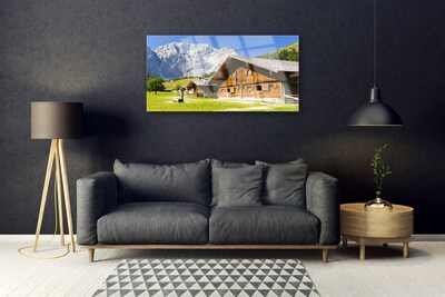 Glass Print House mountain landscape brown white grey green