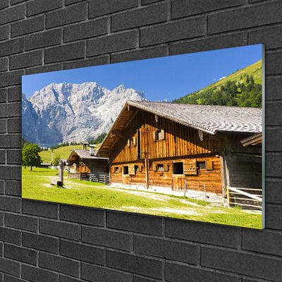 Glass Print House mountain landscape brown white grey green