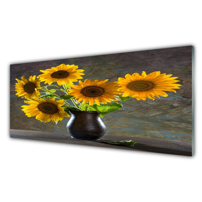 Glass Print Sunflower flower vase floral yellow grey