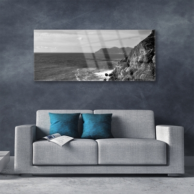 Glass Print Sea mountains landscape grey