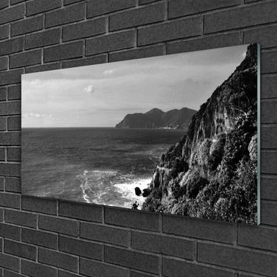 Glass Print Sea mountains landscape grey