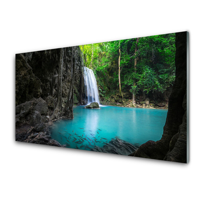 Glass Print Lake waterfall nature grey blue green