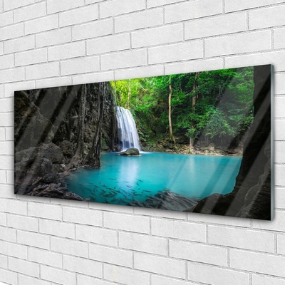 Glass Print Lake waterfall nature grey blue green