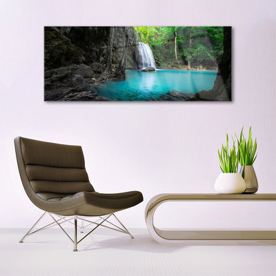 Glass Print Lake waterfall nature grey blue green