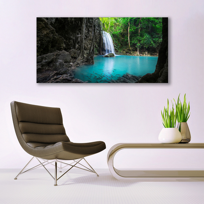 Glass Print Lake waterfall nature grey blue green