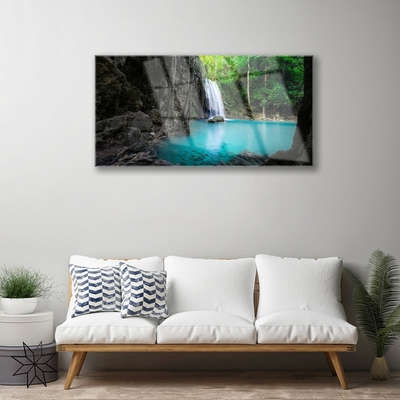 Glass Print Lake waterfall nature grey blue green