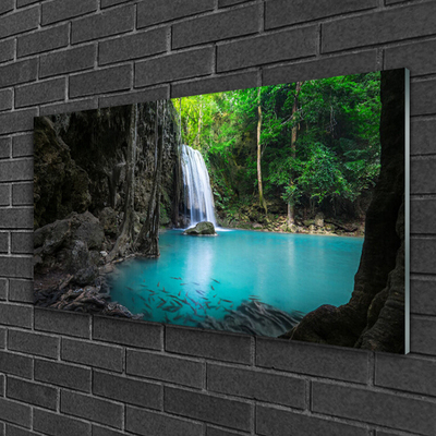 Glass Print Lake waterfall nature grey blue green