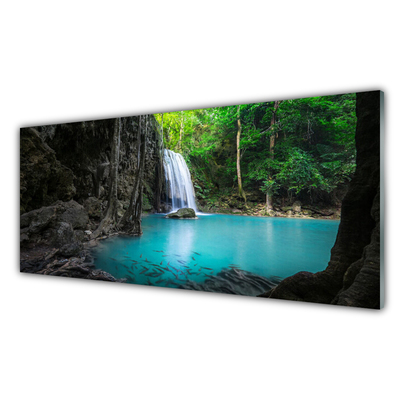 Glass Print Lake waterfall nature grey blue green