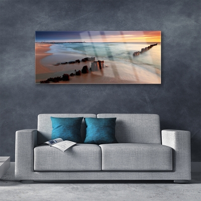 Glass Print Ocean beach landscape brown blue