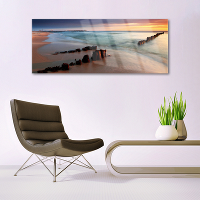 Glass Print Ocean beach landscape brown blue