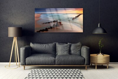 Glass Print Ocean beach landscape brown blue