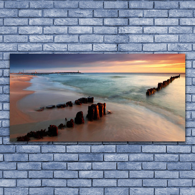 Glass Print Ocean beach landscape brown blue