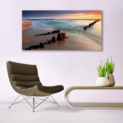 Glass Print Ocean beach landscape brown blue