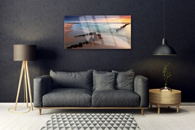 Glass Print Ocean beach landscape brown blue