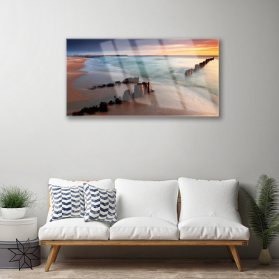 Glass Print Ocean beach landscape brown blue