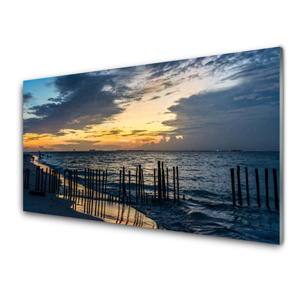 Glass Print Sea beach landscape blue brown