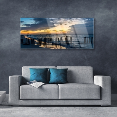 Glass Print Sea beach landscape blue brown