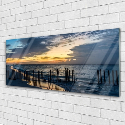 Glass Print Sea beach landscape blue brown