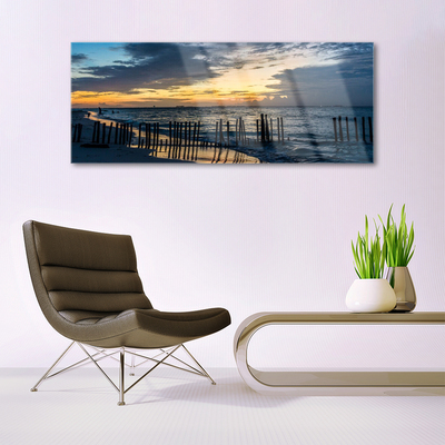 Glass Print Sea beach landscape blue brown