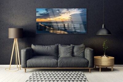 Glass Print Sea beach landscape blue brown