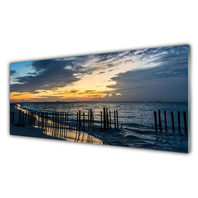 Glass Print Sea beach landscape blue brown