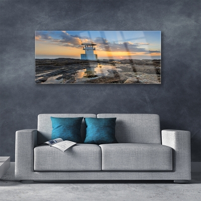 Glass Print Lighthouse landscape white grey