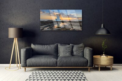 Glass Print Lighthouse landscape white grey