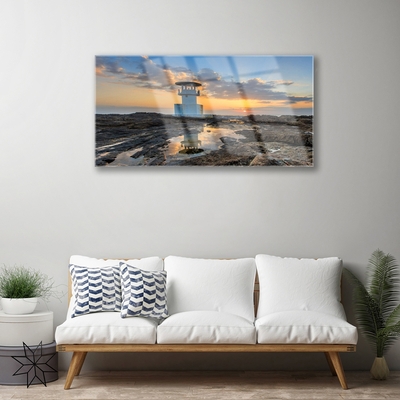 Glass Print Lighthouse landscape white grey