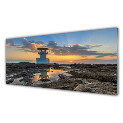 Glass Print Lighthouse landscape white grey