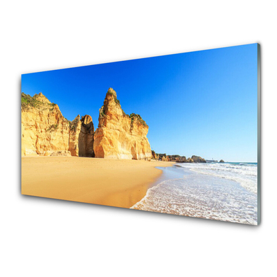 Glass Print Ocean beach landscape yellow blue