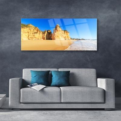 Glass Print Ocean beach landscape yellow blue