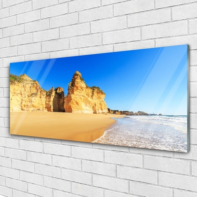 Glass Print Ocean beach landscape yellow blue