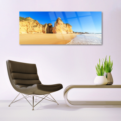 Glass Print Ocean beach landscape yellow blue