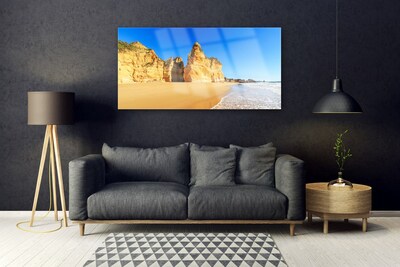 Glass Print Ocean beach landscape yellow blue