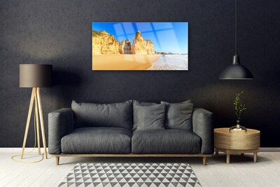 Glass Print Ocean beach landscape yellow blue