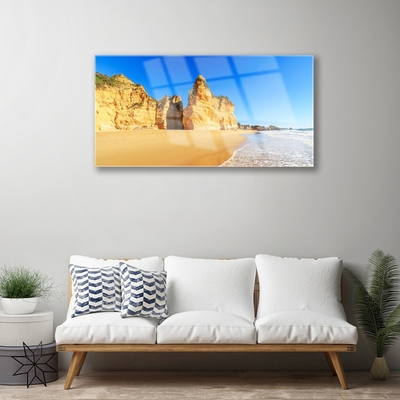 Glass Print Ocean beach landscape yellow blue