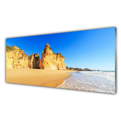 Glass Print Ocean beach landscape yellow blue