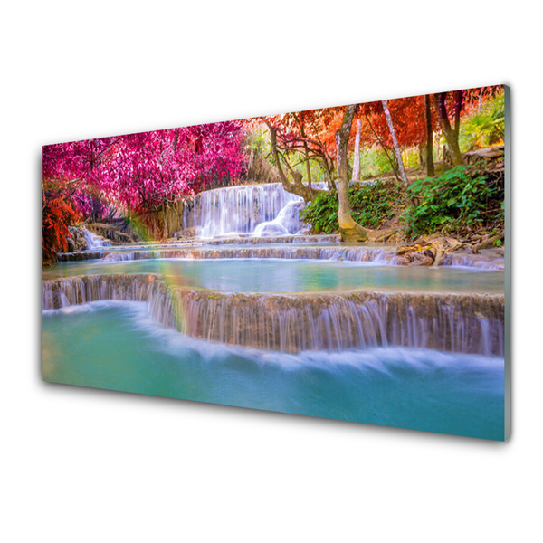 Glass Print Waterfall nature blue orange green