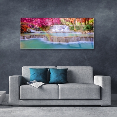 Glass Print Waterfall nature blue orange green