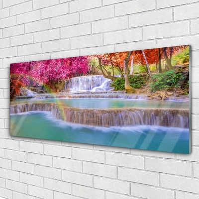 Glass Print Waterfall nature blue orange green