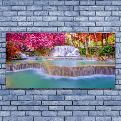 Glass Print Waterfall nature blue orange green