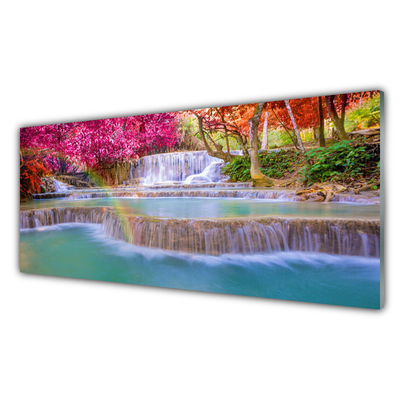 Glass Print Waterfall nature blue orange green